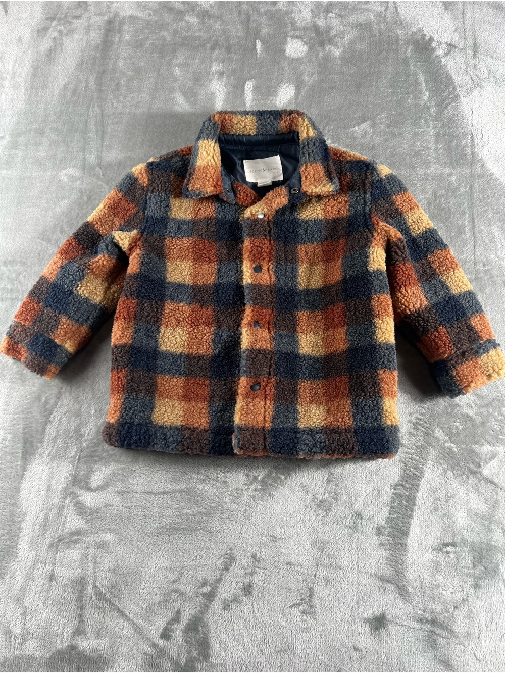 Scene & Heard Toddler Sz 2/3 Checked Jacket Knitted Snap Button Navy Brown